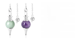 Detailed product specifications for natural amethyst and quartz crystal stone pendulum pendants