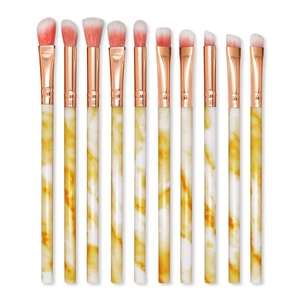 10-teiliges Make-up-Pinsel-Set mit gelbem Marmorgriff und roségoldenen Zwingen