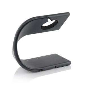Deep grey C-shaped aluminum watch stand for Apple Watch Series 9 8 7 with round cutout