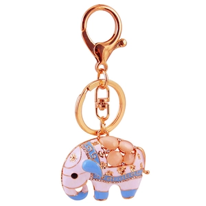 Portachiavi a forma di elefante con cristalli rosa e strass blu in finitura oro rosa