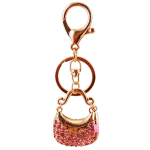 Pink rhinestone handbag keychain with metal lobster clasp and ring for women's gift