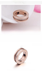 Detail view of 7mm rose gold stainless steel ring with zircon stones and inner magnets