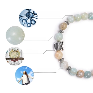 Amazon stone bracelet with silver owl charm for stress relief and natural healing