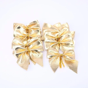 Set of 5cm golden metallic Christmas tree bow ornaments for festive holiday decorations