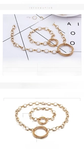 Detailed size specifications for gold-plated stainless steel interlocking necklace and bracelet set