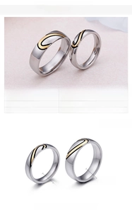 Detailed size view of two-tone stainless steel couple rings in 4mm and 6mm widths