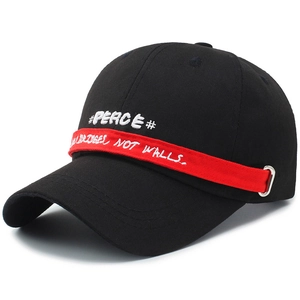 Cotton Baseball Cap With Letter Embroidery Peace Ribbon Metal Ring Streetwear Adjustable Sun Hat For Men Women