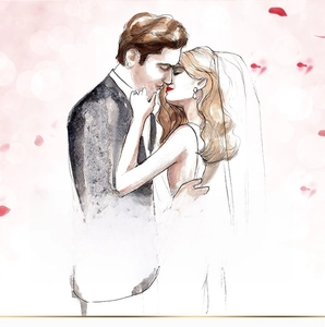 Illustrazione artistica per fedi in acciaio inossidabile con silhouette di coppia romantica