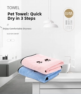 Microfiber pet towels in pink and blue with paw prints for quick-dry water absorption