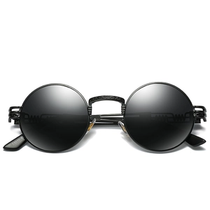 Retro round steampunk polarized sunglasses with intricate metal hollow carved frames