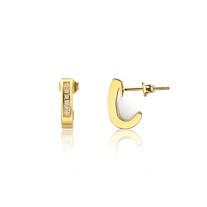Ins Style 18K Gold Plated J-Shaped Rhinestone Stainless Steel Hoop Earrings For Women Creative Alphabet C-Shaped Stud Earrings