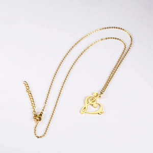 Elegant 18K gold plated heart and musical note pendant necklace with adjustable chain