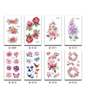 Set of 8 waterproof floral temporary tattoos with roses and butterflies, 6x10.5cm