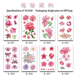 Waterproof watercolor flower and butterfly temporary tattoo stickers set with pink roses