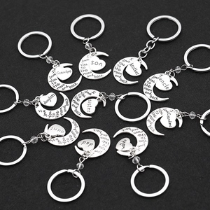 I Love You To The Moon and Back moon and heart keychains for family members