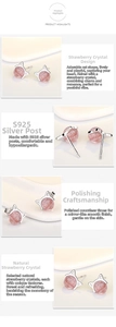 Detailed view of cat-shaped stud earrings featuring pink strawberry crystal and S925 silver