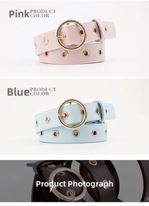 Dettaglio di cinture sottili con fibbie metalliche rotonde e occhielli in vari colori