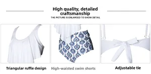 Détails du haut de bikini blanc à volants avec liens et du bas de maillot taille haute