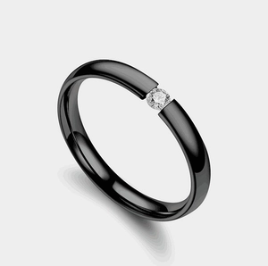 Anello aperto in acciaio inossidabile nero con zircone rotondo per coppia elegante