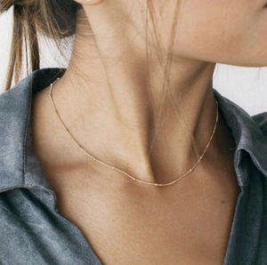Collar de Cadena de Cobre con Cuentas Bañado en Oro de 18K Minimalista para Mujer Joyería Choker de Eslabones Estilo Ins