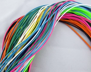 Close-up of assorted colorful waxed cotton cord necklaces for jewelry pendants and charms