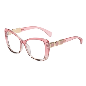 Pink gradient cat-eye square glasses frames for women with golden metal temple accents