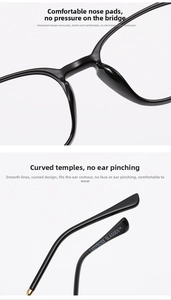 Dettaglio dei naselli ergonomici TR90 e stanghette curve con accenti dorati su montatura nera