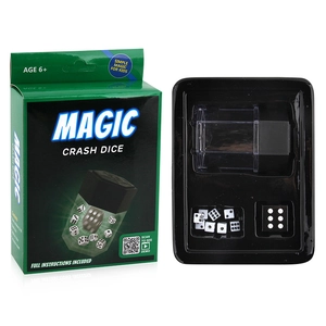 Magic Crash Dice set with large black die, eight small white dice and green retail box