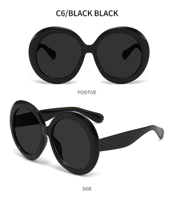 Détails de lunettes de soleil rondes surdimensionnées noires C6 avec vues de face et de profil