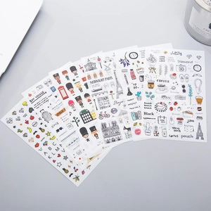 Watercolor travel diary stickers set featuring London Paris themes and DIY scrapbooking motifs