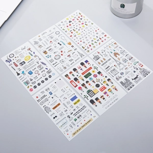 Watercolor travel stickers set for DIY journals featuring Paris and food themes