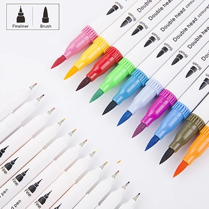 Dual tip watercolor markers set with brush and fineliner tips for professional drawing