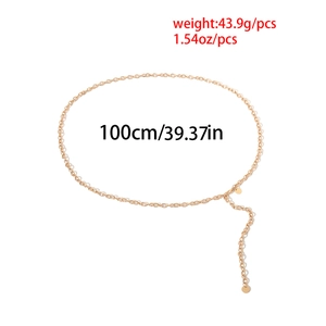 Detail of multilayered gold body chain with metal charms, 100cm length and 43.9g weight
