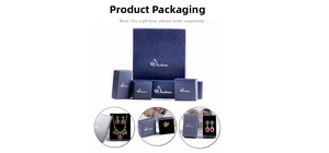 Deep blue textured jewelry gift boxes with silver logo and gemstone accessories