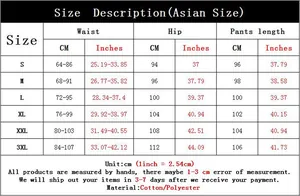 Detailed Asian size chart for S-3XL with waist, hip, and pants length measurements in cm