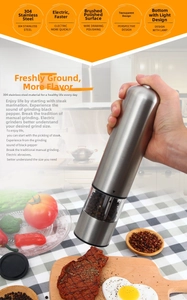 Detail of electric stainless steel pepper grinder with 304 steel and bottom light