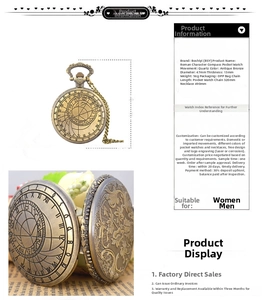 Macro view of bronze quartz pocket watch featuring Roman numerals and compass engraving
