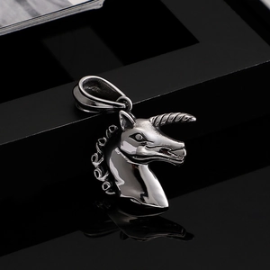 Polished silver unicorn pendant necklace for men made of durable stainless steel