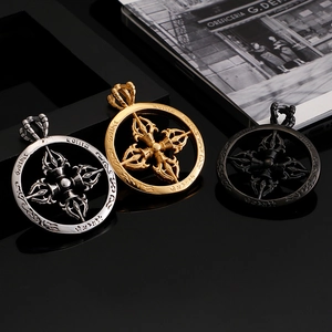 Pendentifs cercles vajra croix gothiques en acier inoxydable argent or et noir