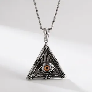 Collier Pendentif Triangle Œil De La Providence Vintage Acier Inoxydable Punk Gothique Hip Hop Bijoux Pour Hommes