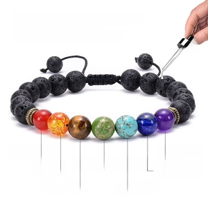 Lava stone chakra bracelet for essential oils with 7 natural gemstones and braided cord