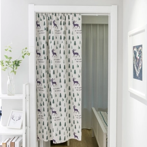 Korean style deer and pine tree print cotton linen door curtain for home decoration