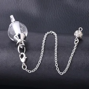 Polished silver crystal pendulum pendant featuring clear natural gemstone sphere