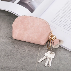 Mini Coin Purse Matte PU Leather Dumpling Shape Women Flower Tassel Keyring Zipper Portable Small Wallet Change Bag