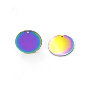 Rainbow round stainless steel disc pendants with mirror finish and pre-drilled hole