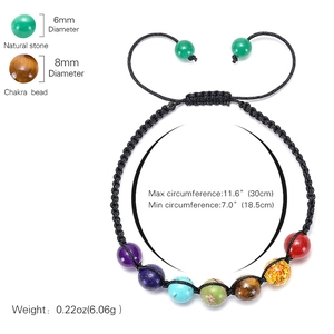 Adjustable natural stone chakra bracelet with 6mm and 8mm beads for energy balance