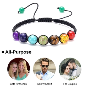 Chakra natural stone braided bracelet with seven colorful beads for energy and yoga