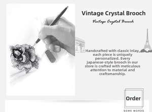 Macro detail of a vintage crystal floral brooch design with intricate hand-drawn sketches