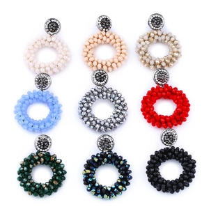 Bohemian colorful beaded hoop earrings in nine styles with sparkling rhinestone studs