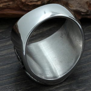Vintage silver stainless steel nautical ring with thick brushed metal band design
